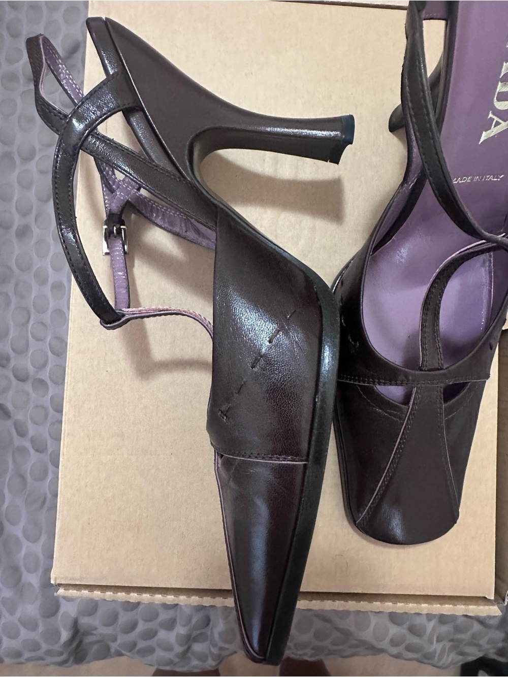 Vintage Prada Brown Leather T-Strap Heels Sz 40 fits like 9 - Picture 2 of 6